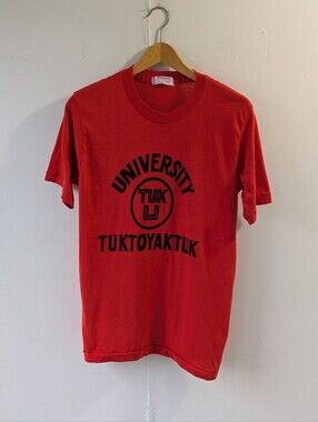 Vintage University of Tuktoyaktuk TUK U T-Shirt Single Stitch Made in Canada Red